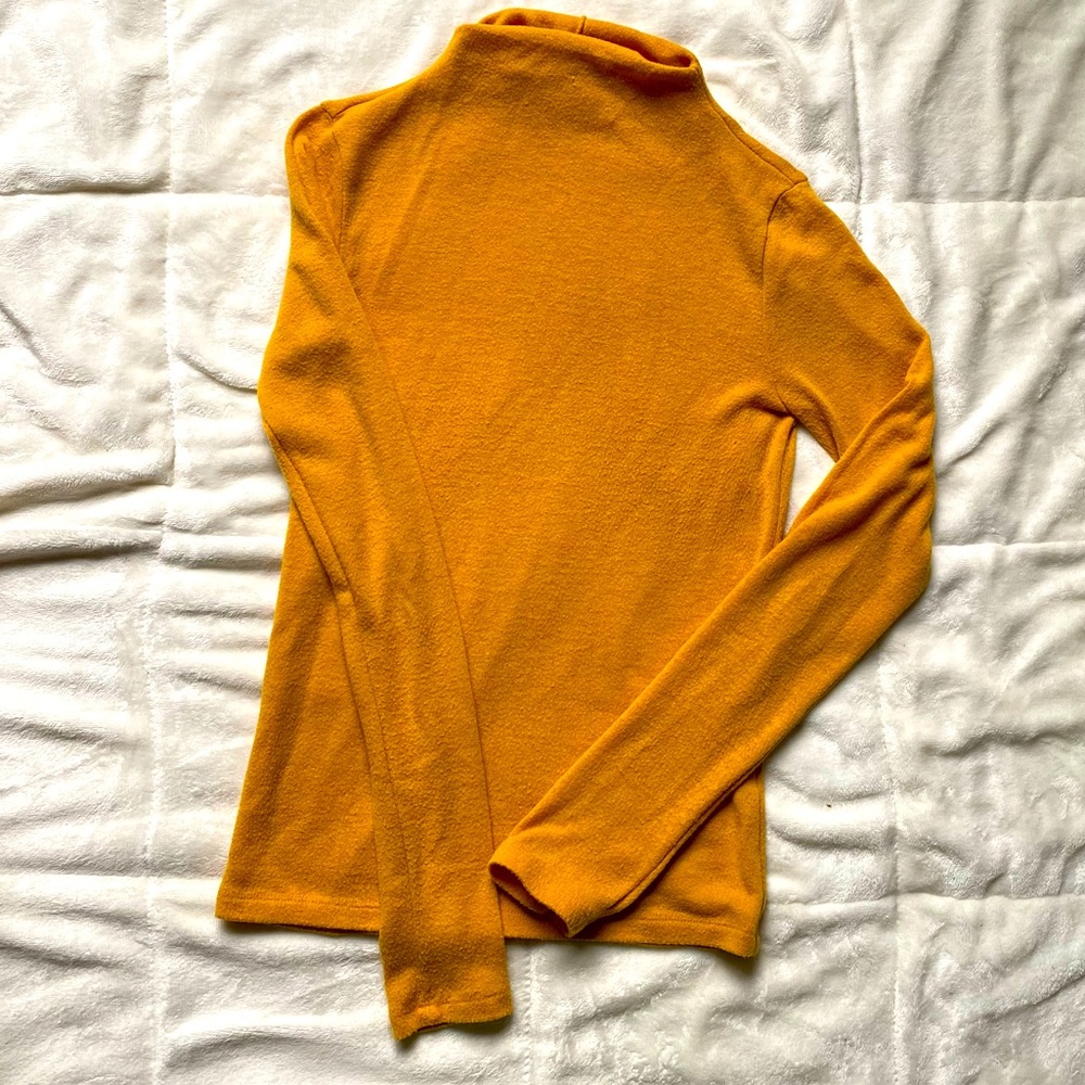 Mustard Mock Neck Fuzzy Top